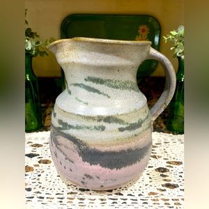 Vintage Pottery Pitcher Marble Finish Handmade Pottery Art